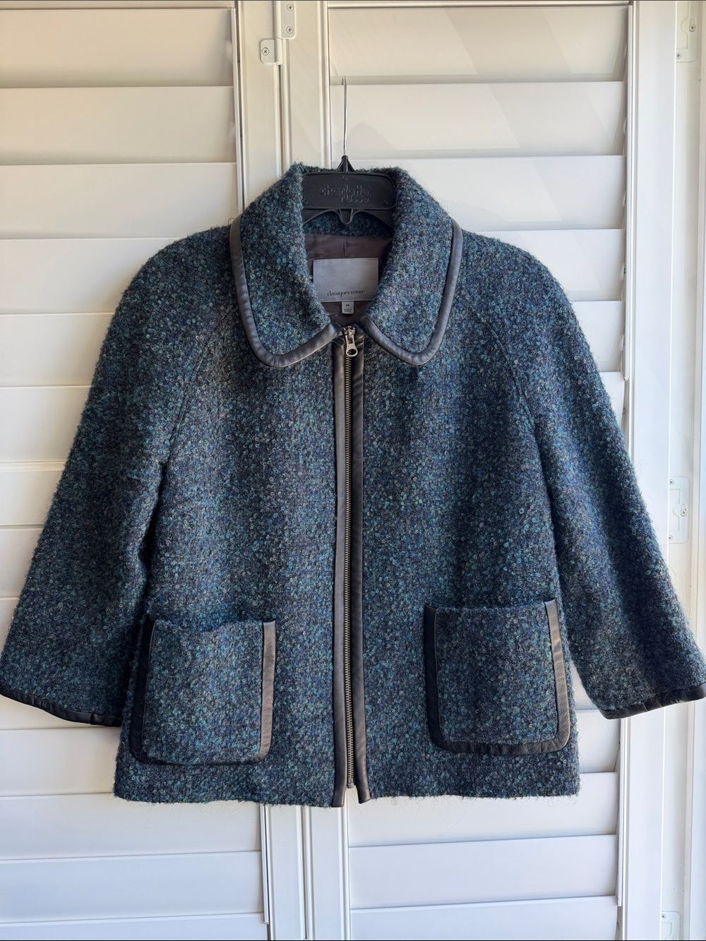 Classiques Entier Wool Jacket in Teal and Navy Mélange EUC